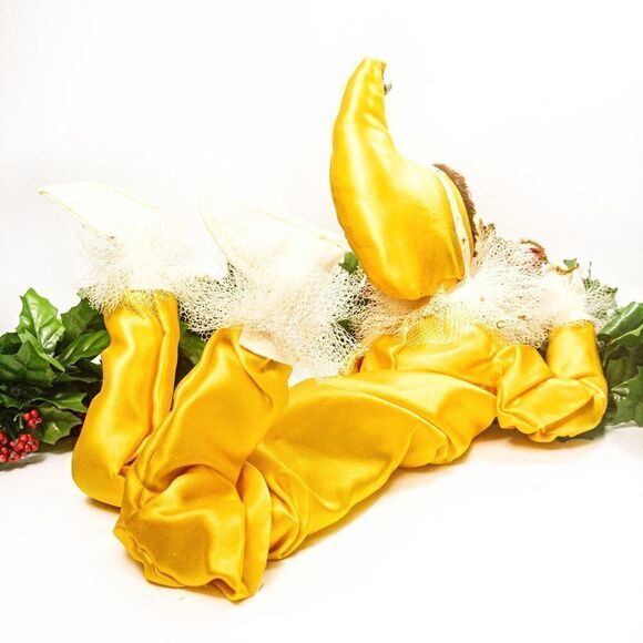 1950’s VTG Christmas Pixie Elf Doll Poseable Yellow Satin - Picture 6 of 12